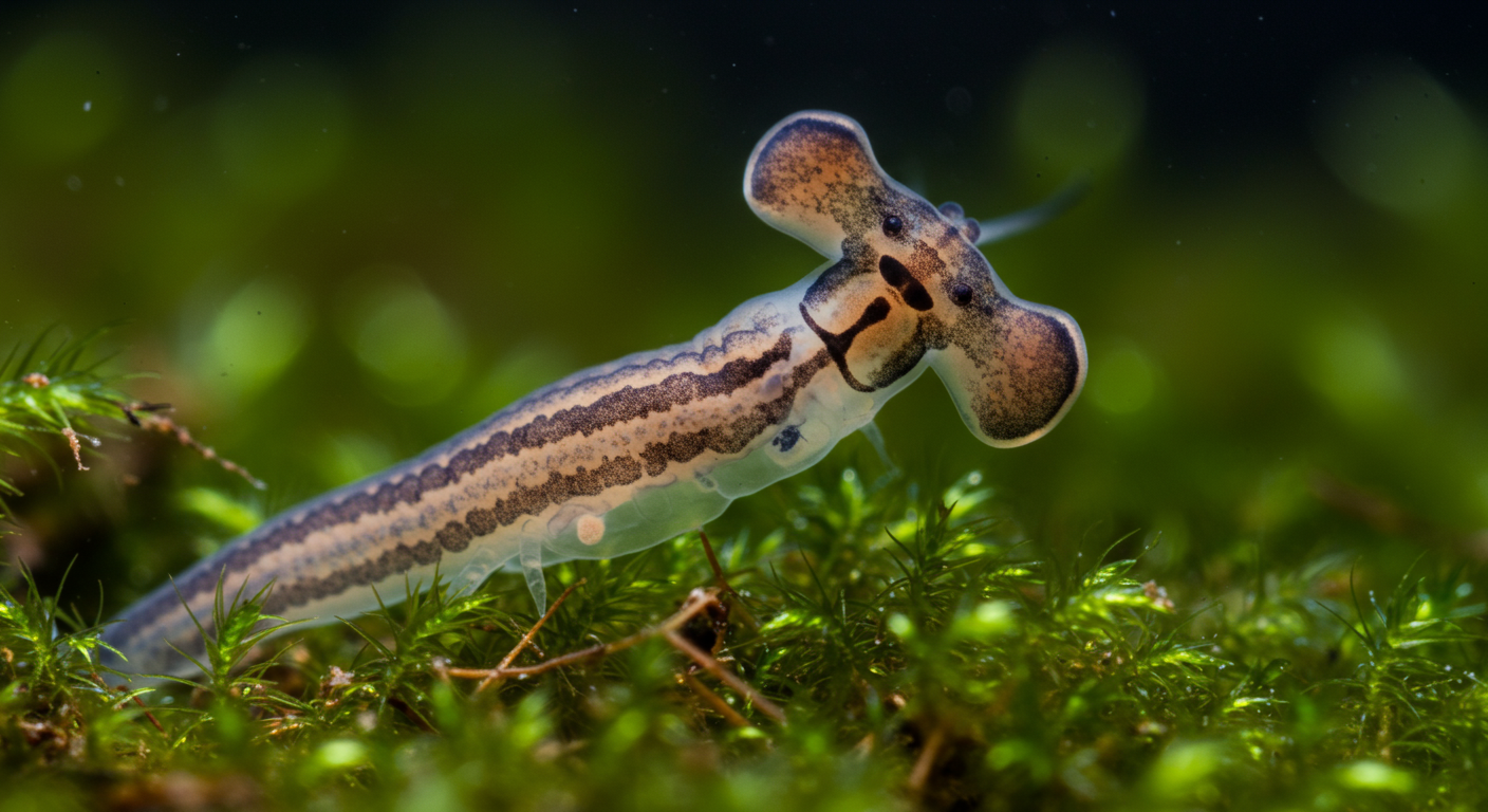 반달 모양 머리와 목 뒤 검은 고리를 가진 망치머리 플라나리아