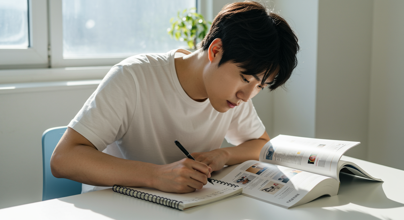 이벤트 최적화 팁을 메모하며 공부하는 학생
