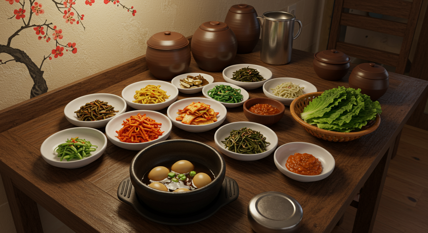 푸짐하게 차려진 한국 가정식 반찬상