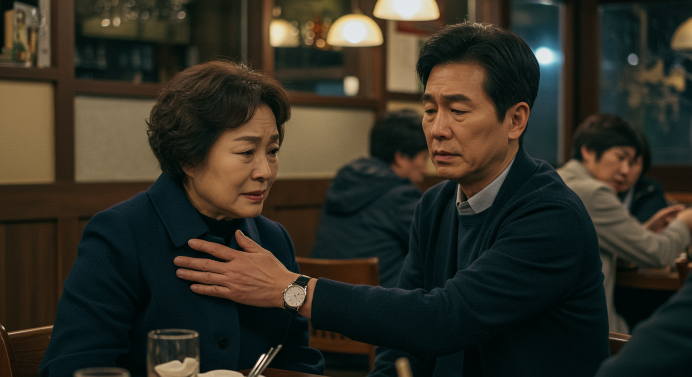 레스토랑 장면에서 드라마틱한 정체 공개 후 화해하는 한국 부모님