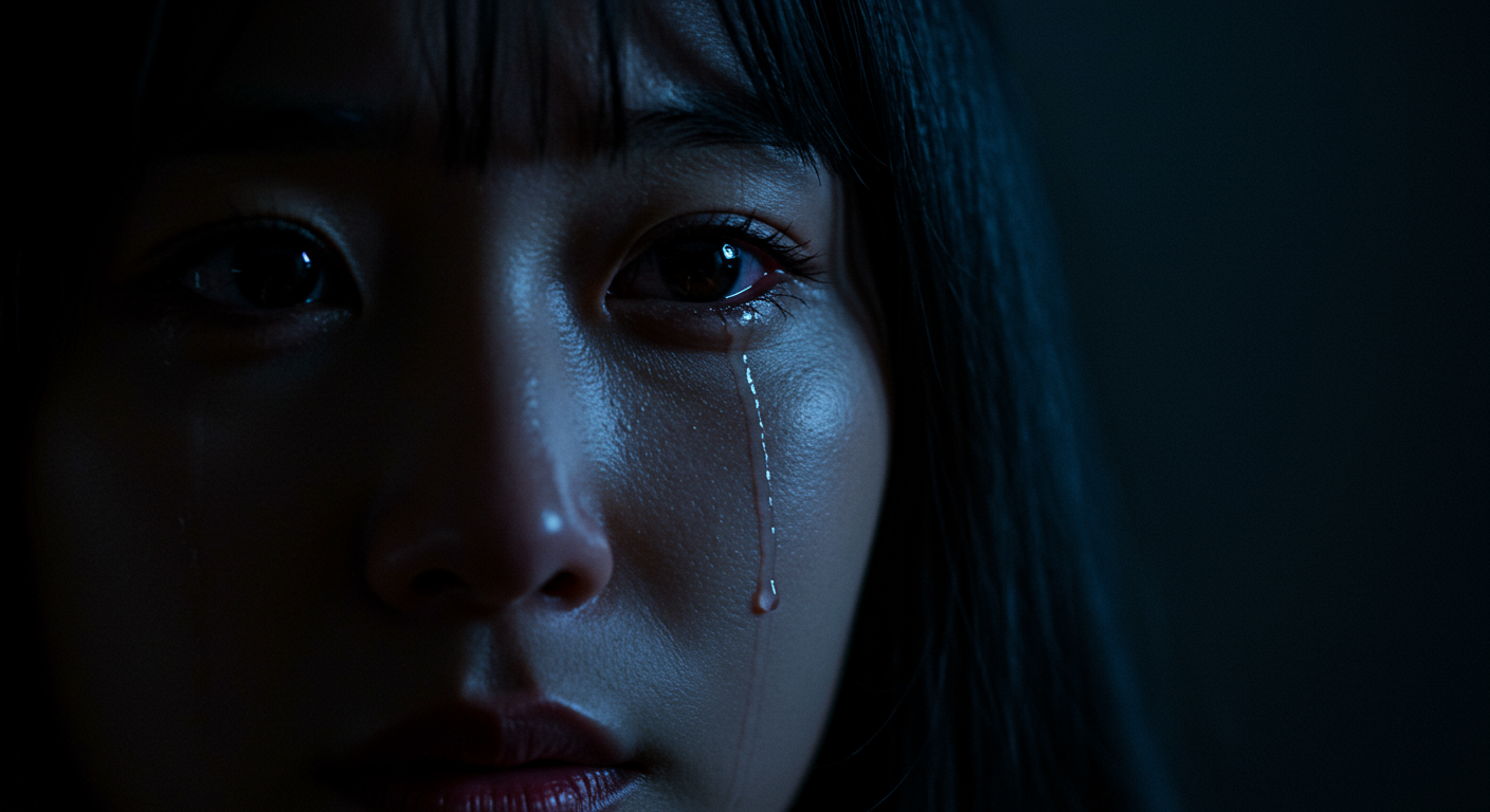 말을 하지 않고도 깊은 감정을 전하는 여성의 클로즈업 이미지