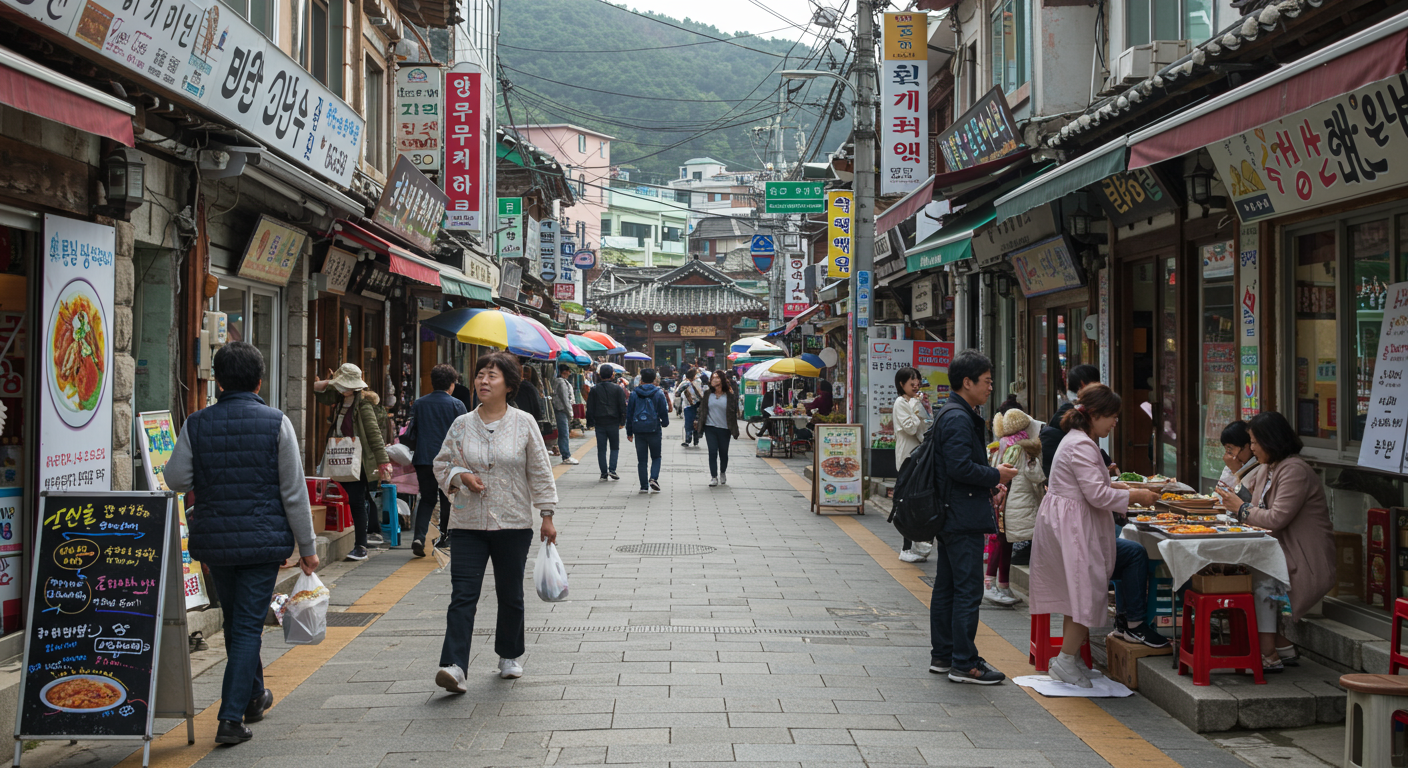 진주시 거리에서 주민들이 '하모예'를 사용하는 모습