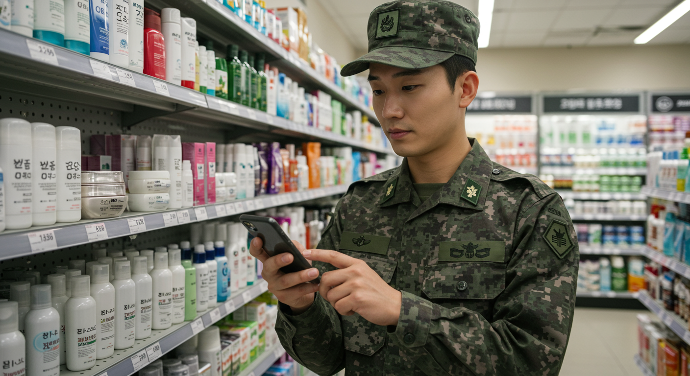 한 남성이 스마트폰으로 가격을 비교하며 진열된 제품들을 살펴보는 모습