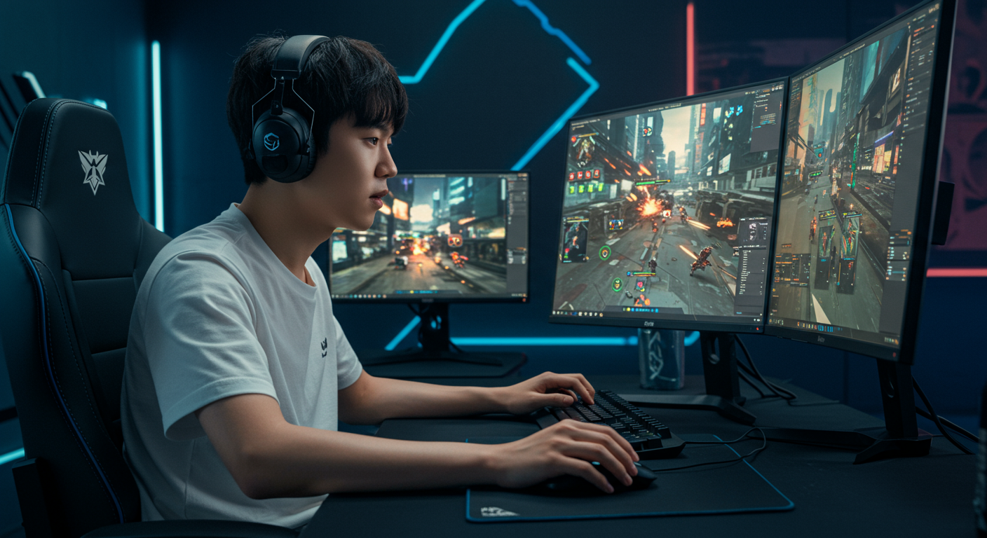 현대적인 게임 환경에서 전략 게임을 집중적으로 플레이하는 게이머