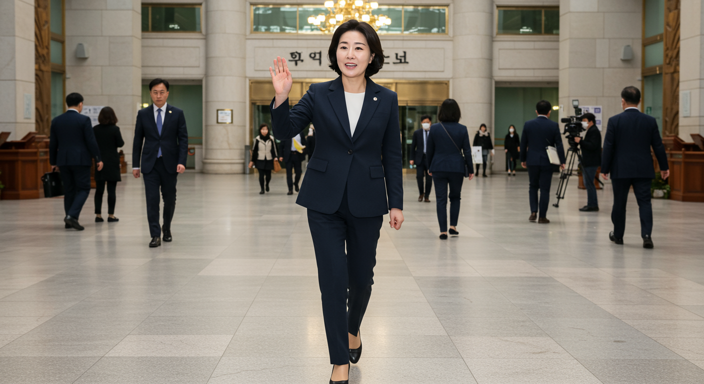 중앙 정치를 향해 도약하는 여성 정치인의 역동적인 모습