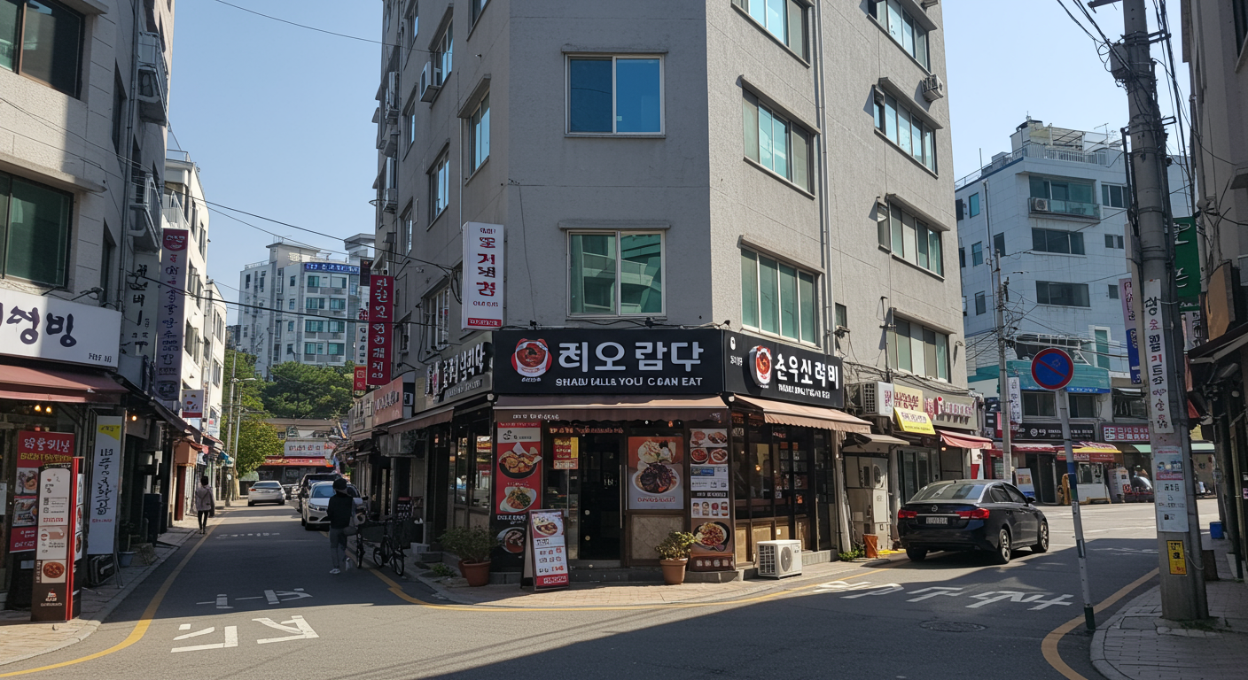 현대식 건물들 사이에 자리 잡고 있는 인천의 번화가 거리 풍경