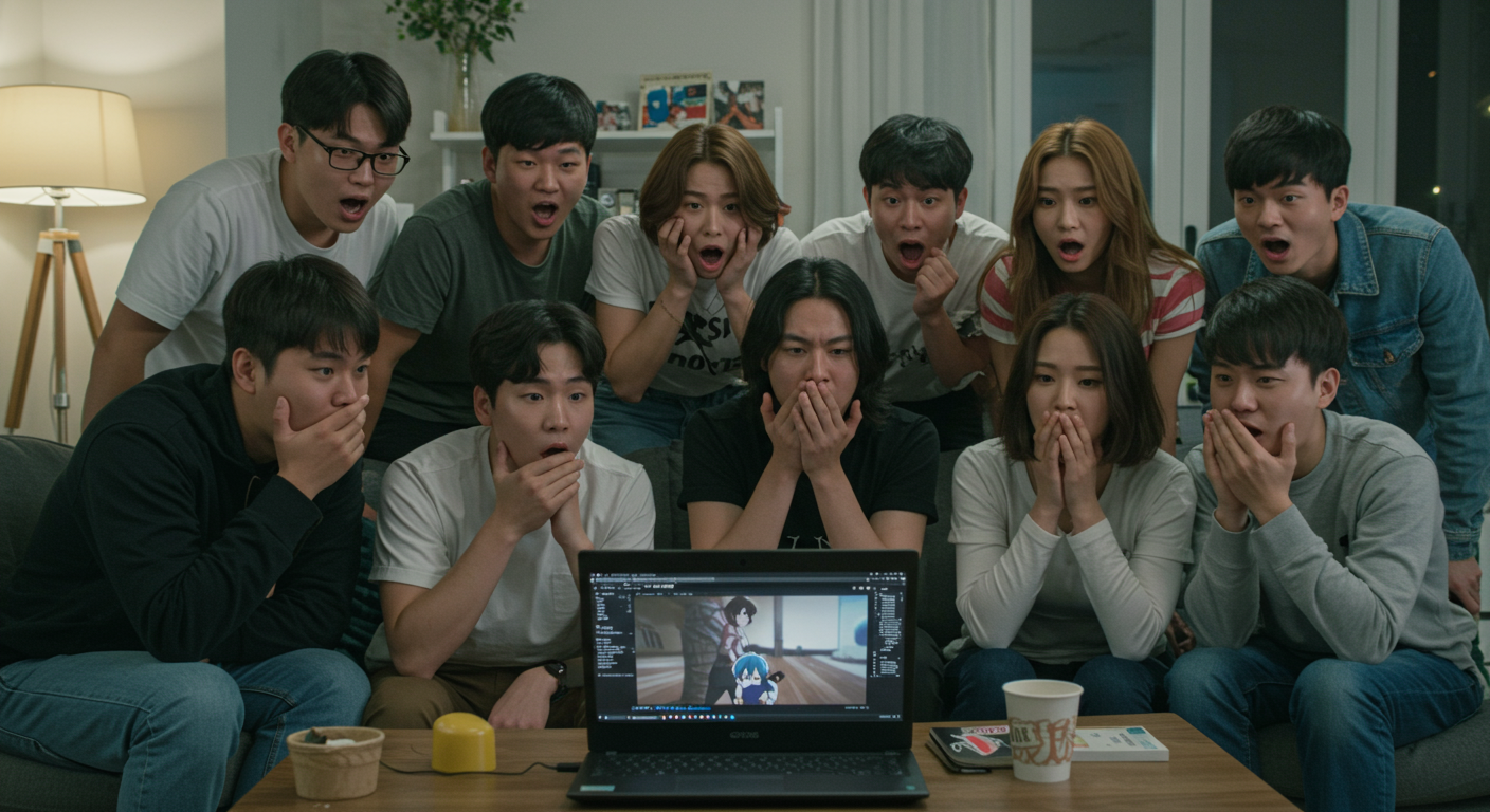 애니메이션 시청 중 실망하는 팬들의 표정