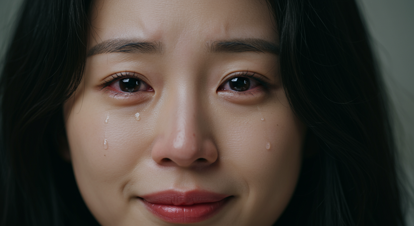 사랑과 두려움을 동시에 느끼는 여성의 얼굴 클로즈업