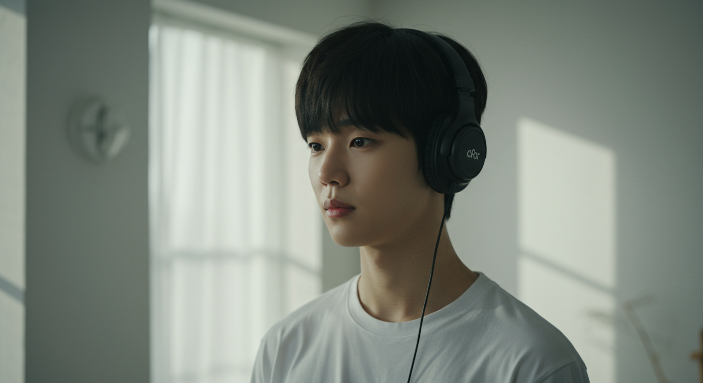 음악을 들으며 깊은 감정에 잠긴 젊은이의 모습