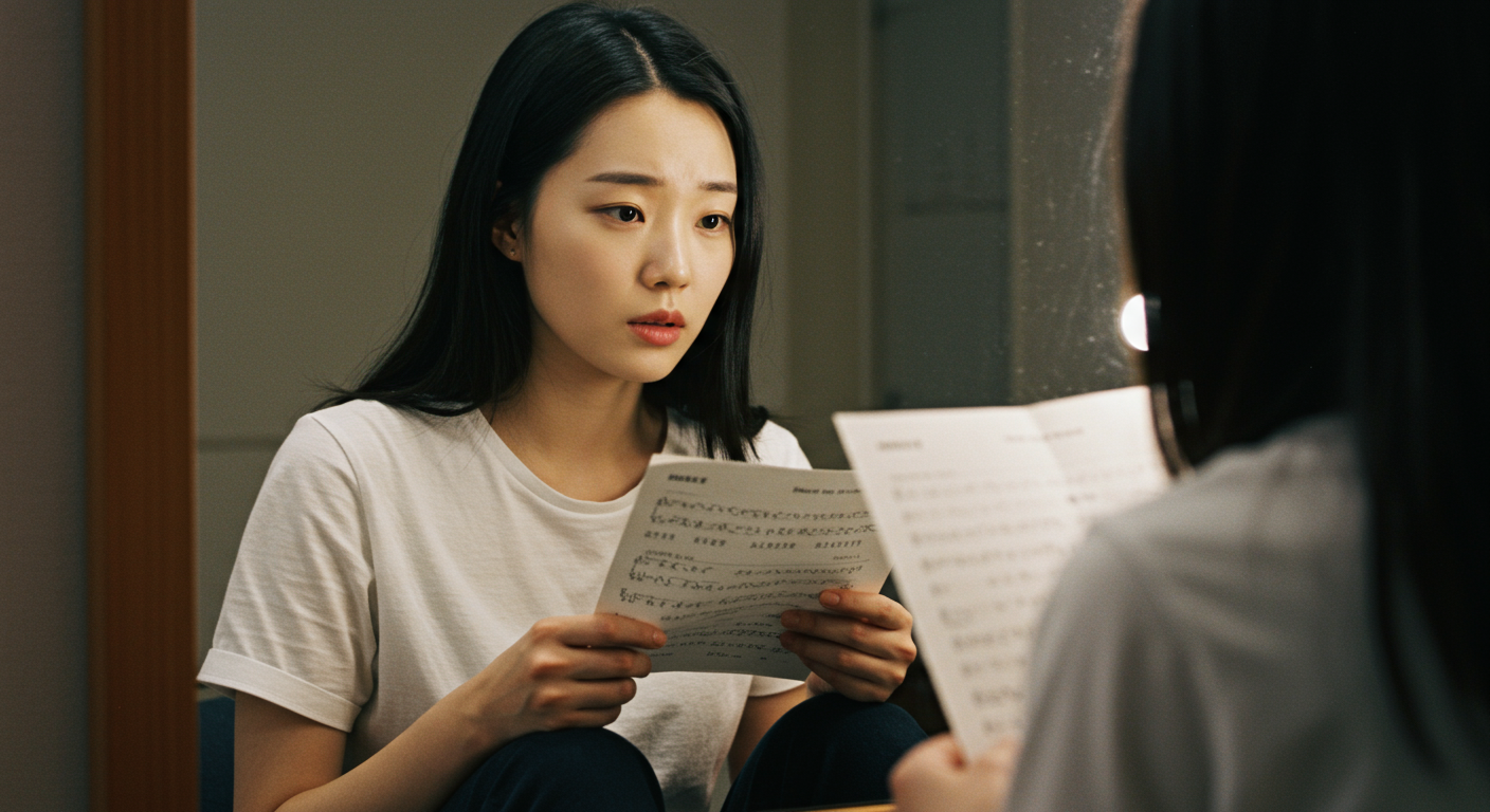 일본어 가사를 연습하는 한국인 가수의 집중한 모습