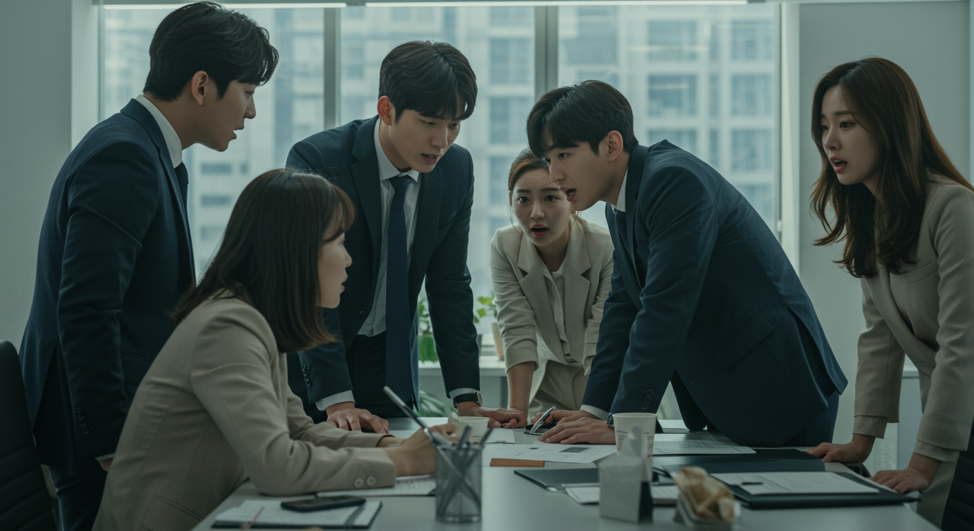 사무실에서 심도 깊은 토론에 참여하고 있는 젊은 직장인들