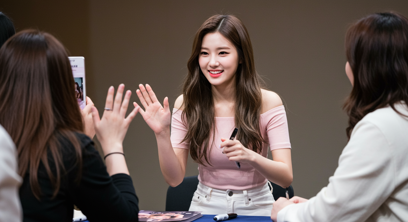팬 사인회에서 진심 어린 미소로 팬들과 소통하는 아이돌