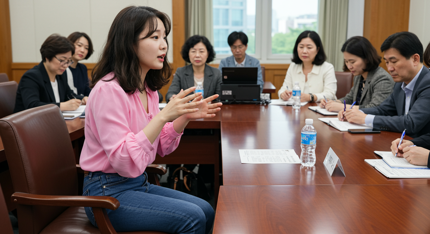성남시청에서 열린 시민단체 모임에 참석한 젊은 여성의 모습