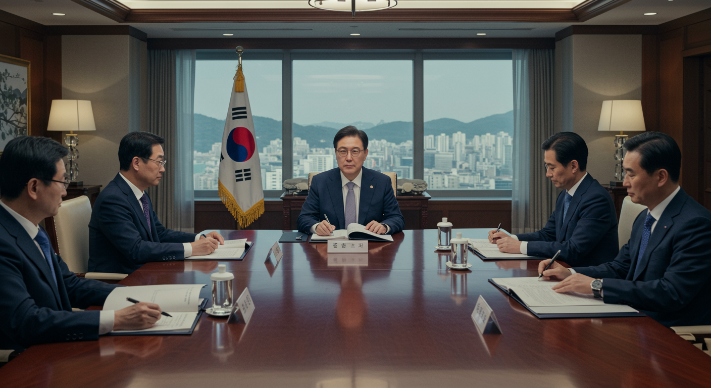 청와대 대통령실에서 회의를 주재하는 고위 공직자의 모습