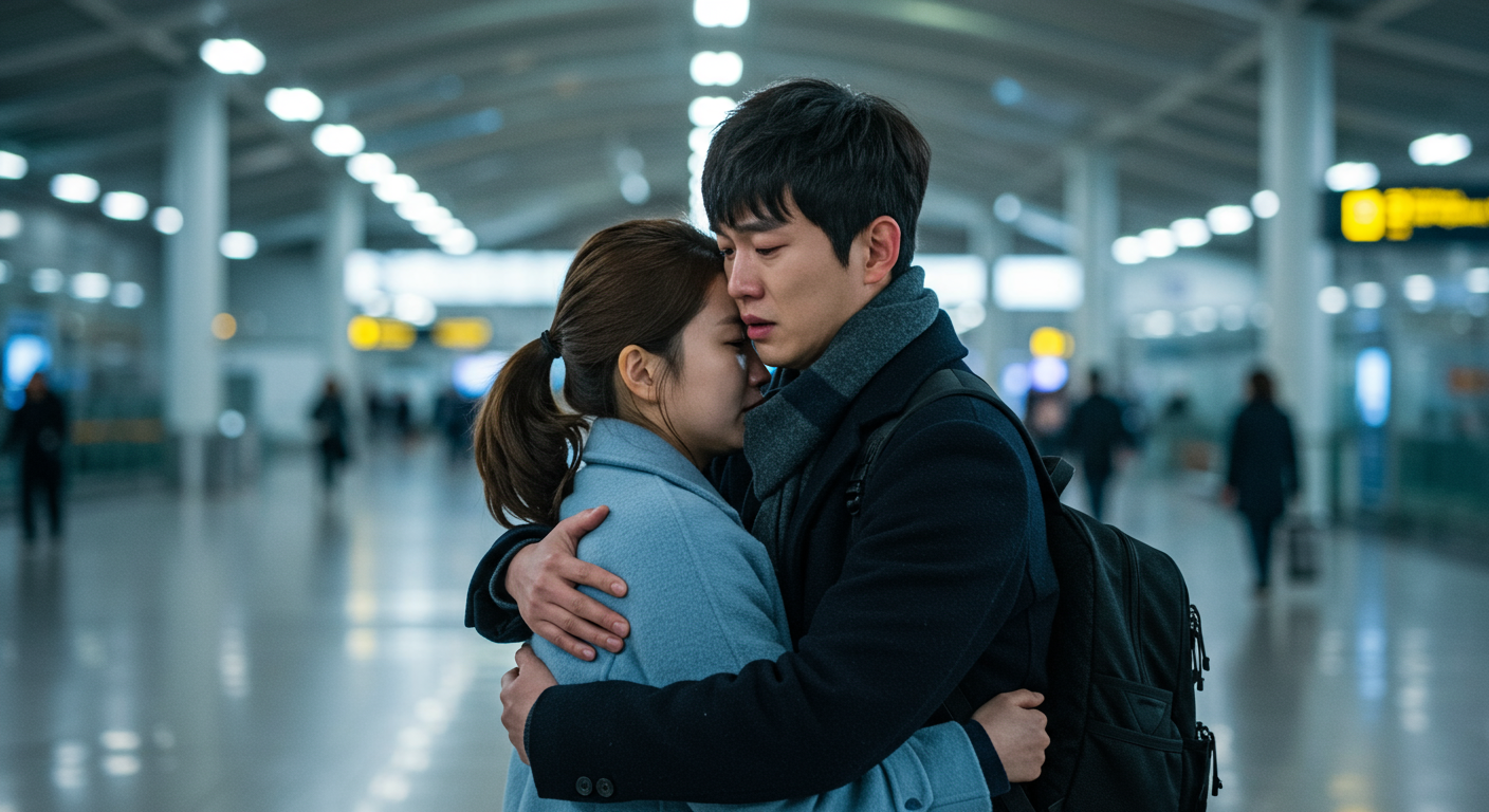 오랜만에 다시 만난 한국 커플이 감정적으로 대면하는 장면