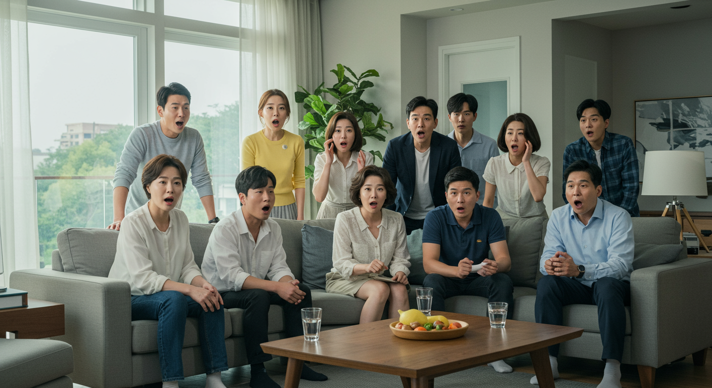 과거 연인 관계가 드러나면서 놀라는 거주자들의 모습