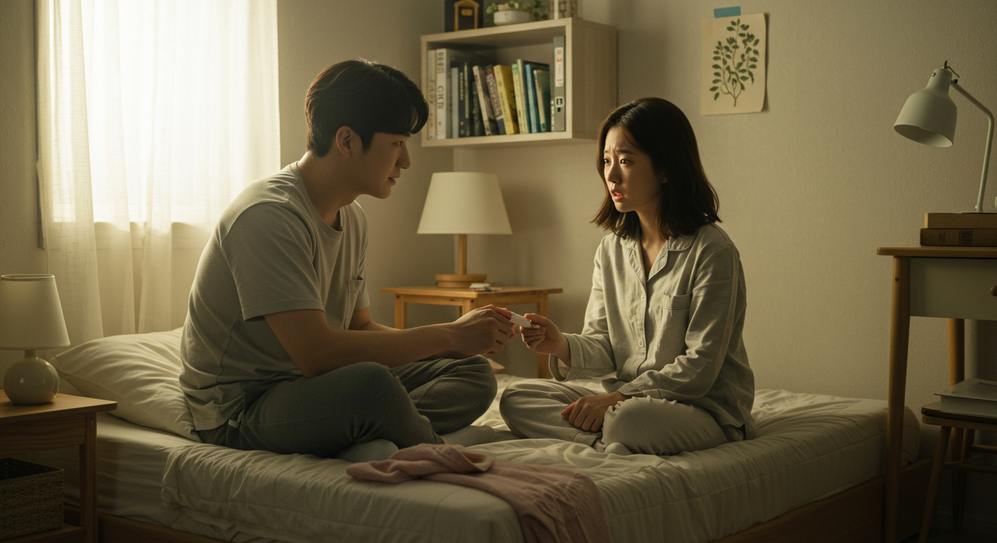 예상치 못한 임신을 두고 대화하는 젊은 커플의 모습