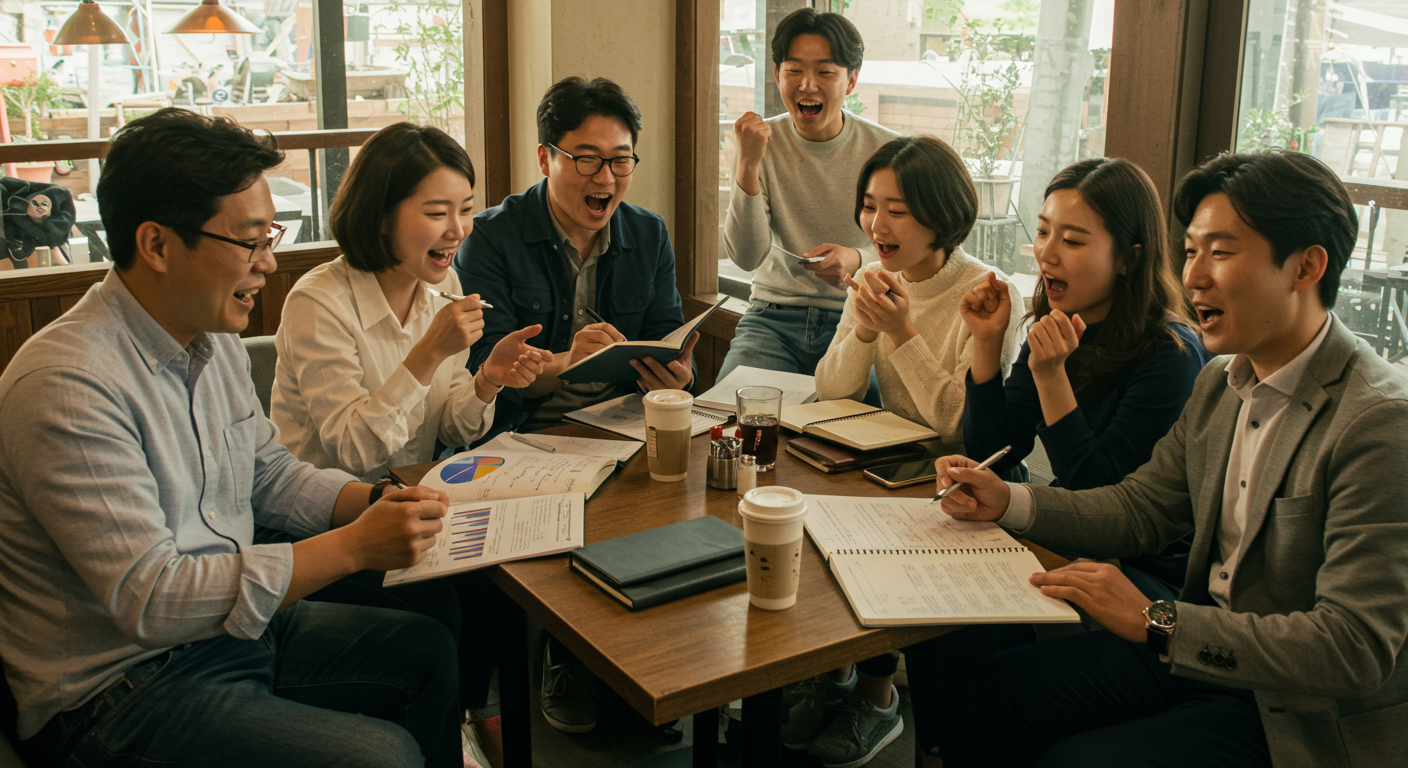 안정적인 수익 옵션에 대해 열정적으로 토론하는 다양한 배경의 투자자들