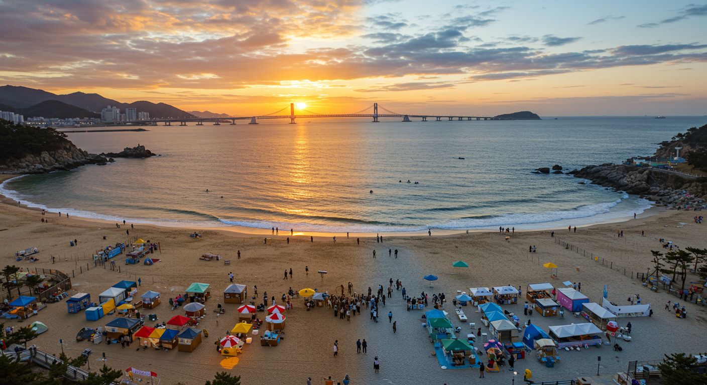 계절별 일몰 색감 변화와 함께 준비 중인 사람들 모습
