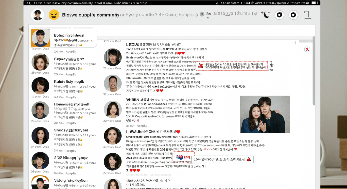 한 커플의 사랑 이야기에 대해 긍정적인 댓글로 가득 찬 온라인 게시판