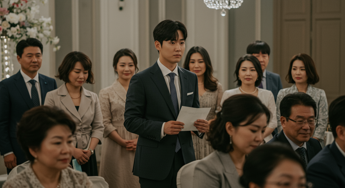 결혼식에서 하객이 축의금 봉투를 들고 있는 모습