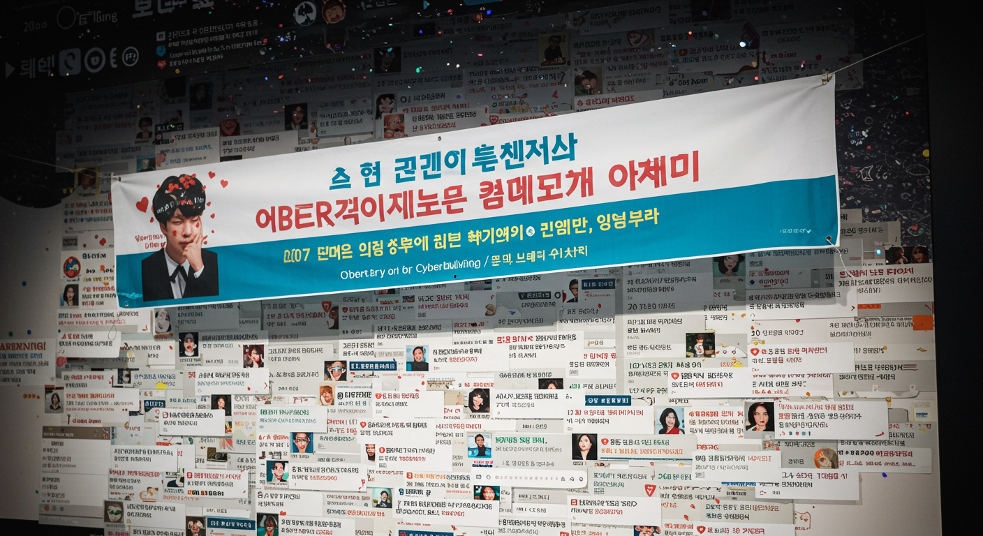 유명 사건 이후 사이버 괴롭힘 위험성에 대한 경고 메시지가 가득한 한국 소셜 미디어 화면