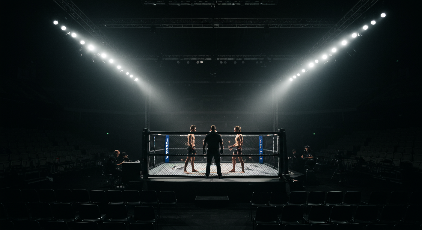 UFC 경기장에서 두 선수가 대결 준비를 하고 있는 모습
