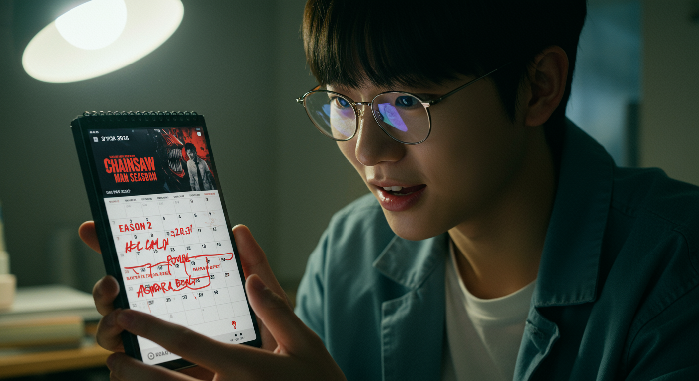 스마트폰으로 캘린더를 확인하며 날짜를 표시하는 학생