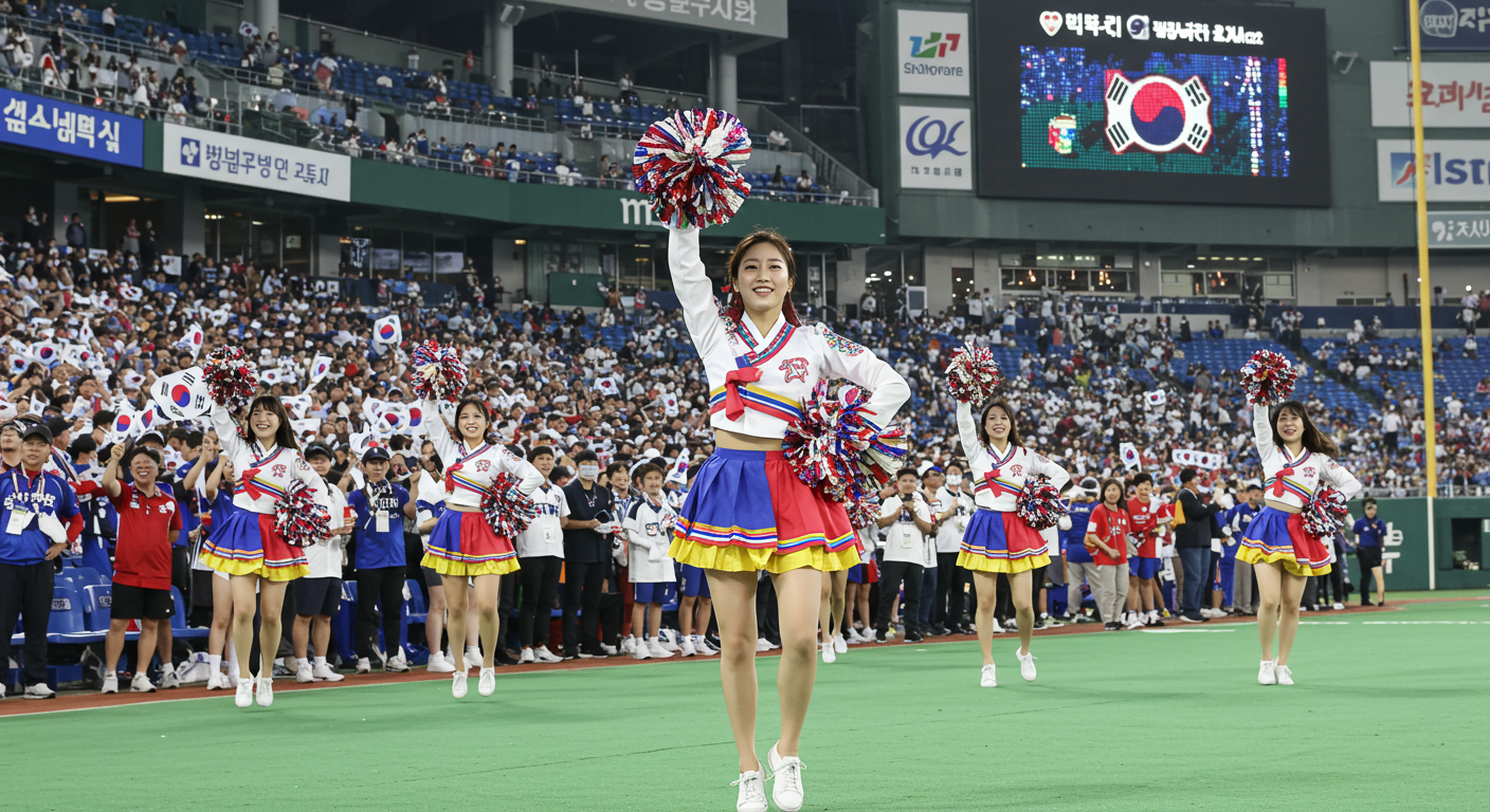 야구 및 축구 경기 등 다양한 스포츠 이벤트에서 응원하는 한국 치어리더