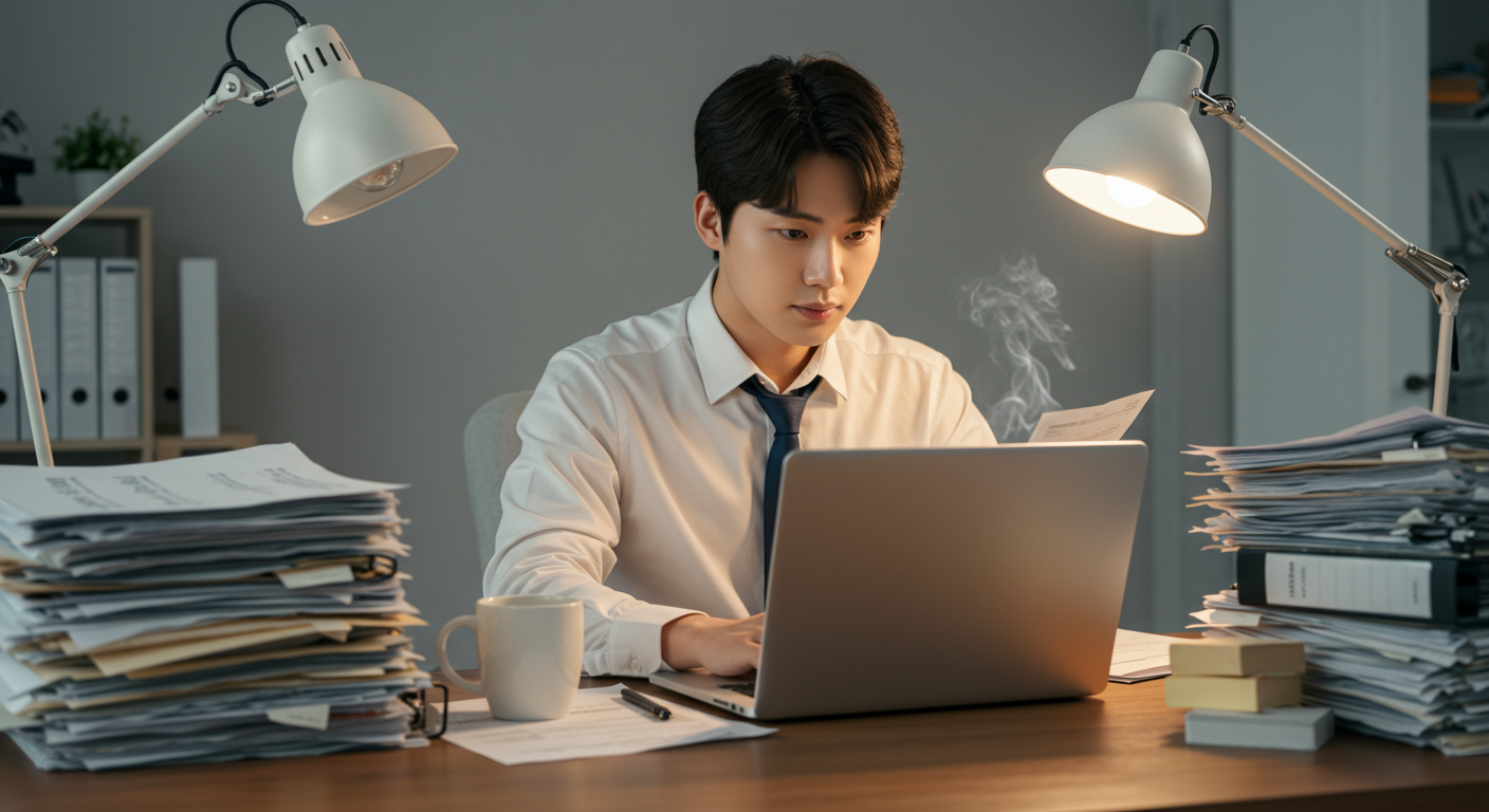 가정에서 노트북으로 개인 지출을 분석하는 직장인의 모습
