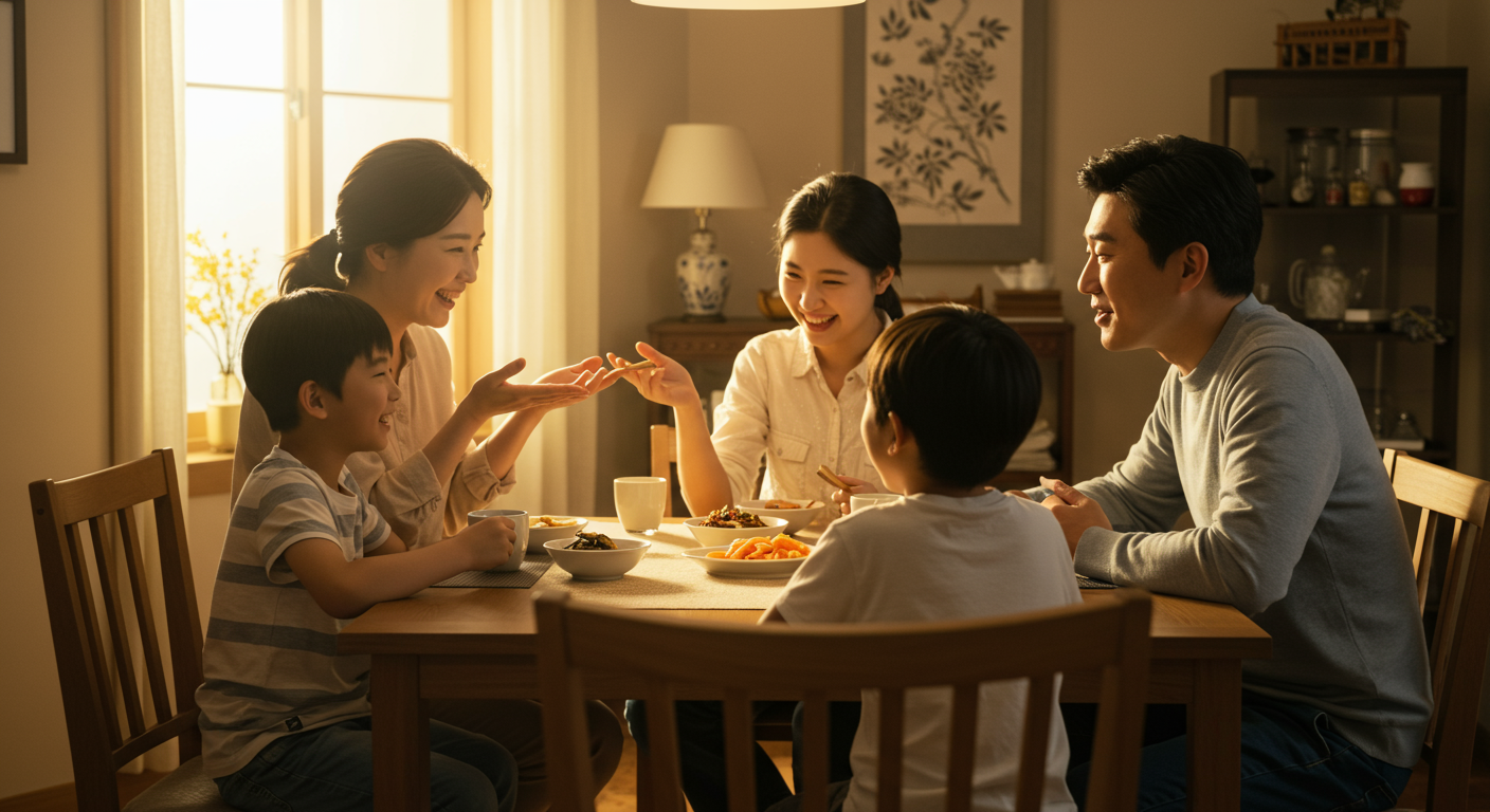 이해와 연결을 나누며 진정한 가족의 의미를 보여주는 한국 가족의 따뜻한 순간