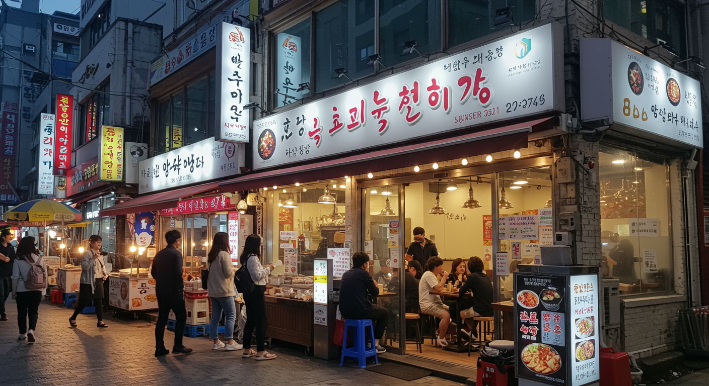 제주도 용담일동 항정살 식당 앞에 줄 서 있는 사람들