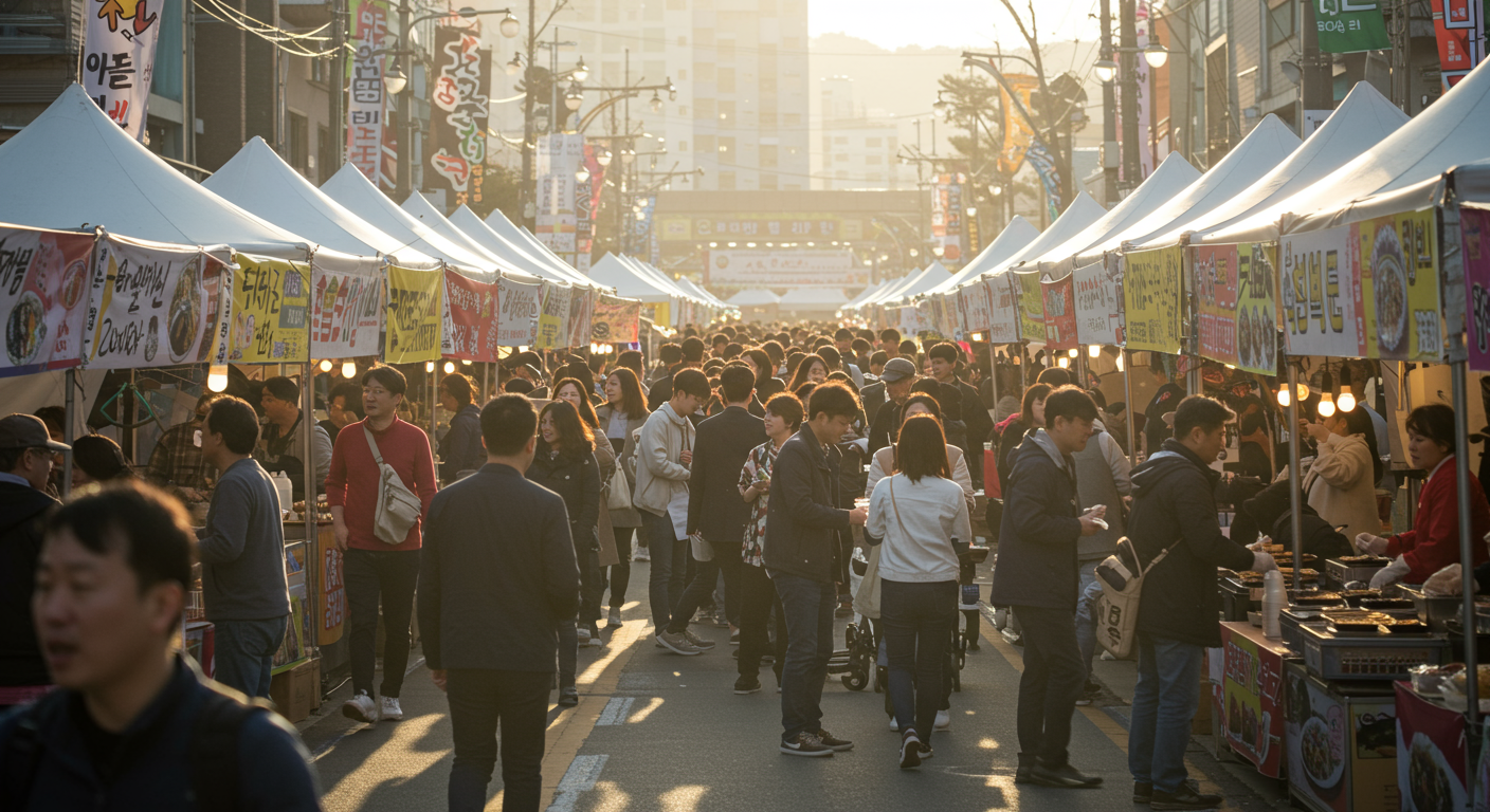 많은 인파가 모여들어 활기찬 분위기의 김천 김밥축제 현장
