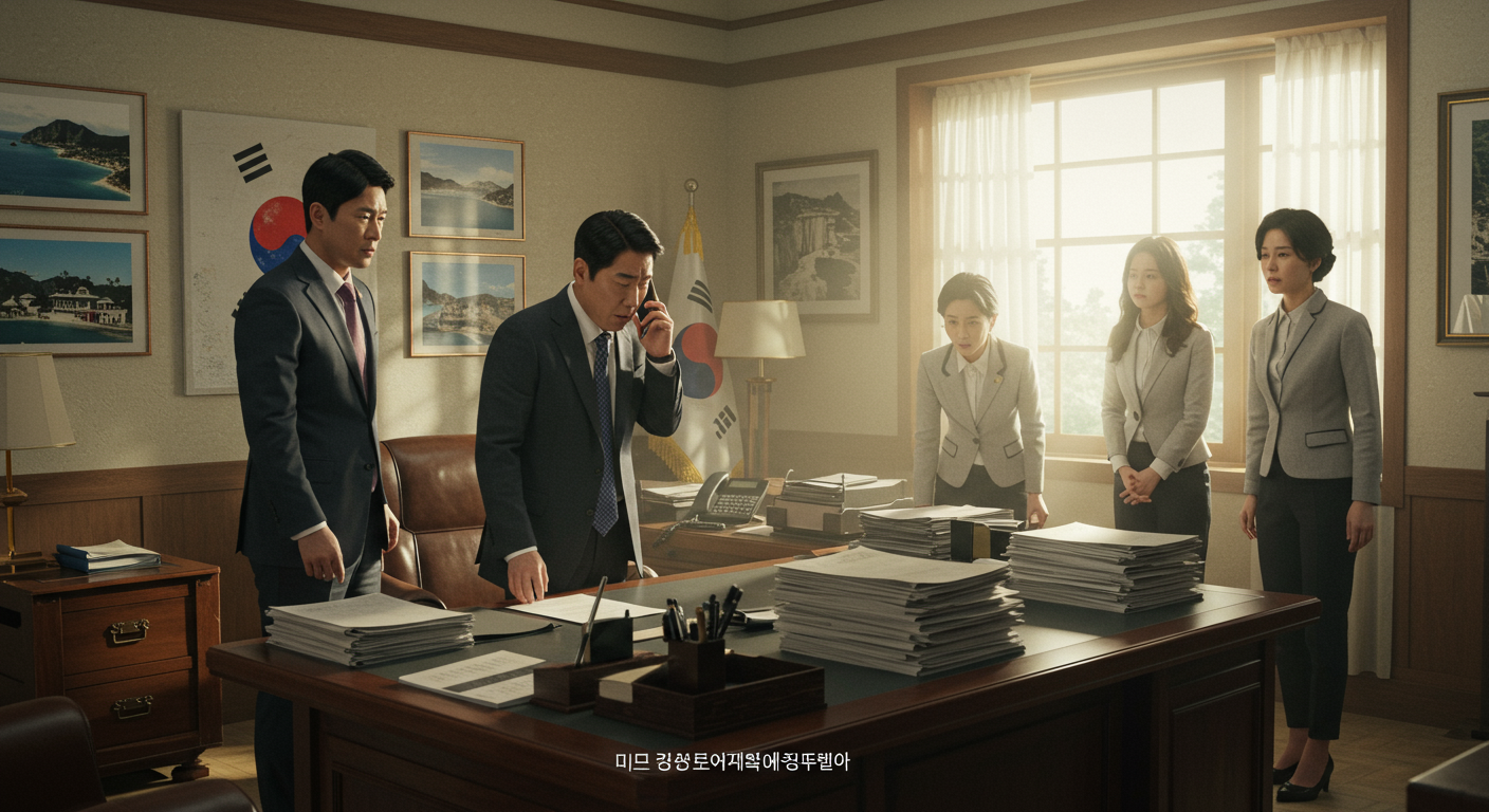 갑작스러운 죽음에 대한 연락을 받은 한국 영사관의 긴장된 분위기