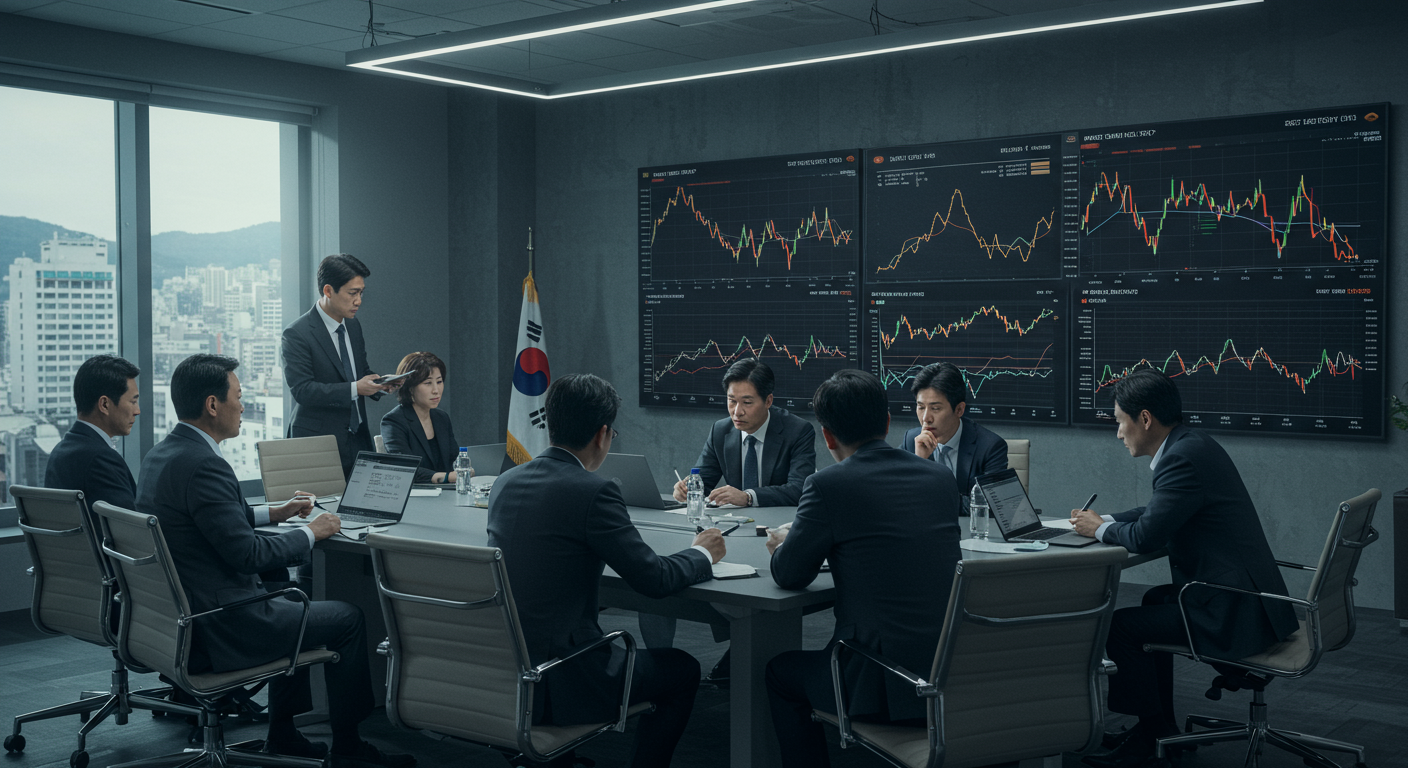 현대적인 회의실에서 금값 하락에 대해 토론하는 비즈니스 사람들