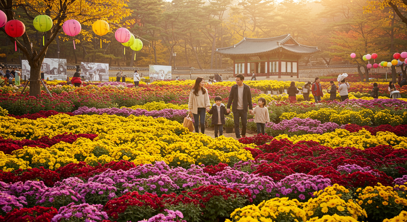 익산에서 열리는 국화축제를 방문한 가족의 모습