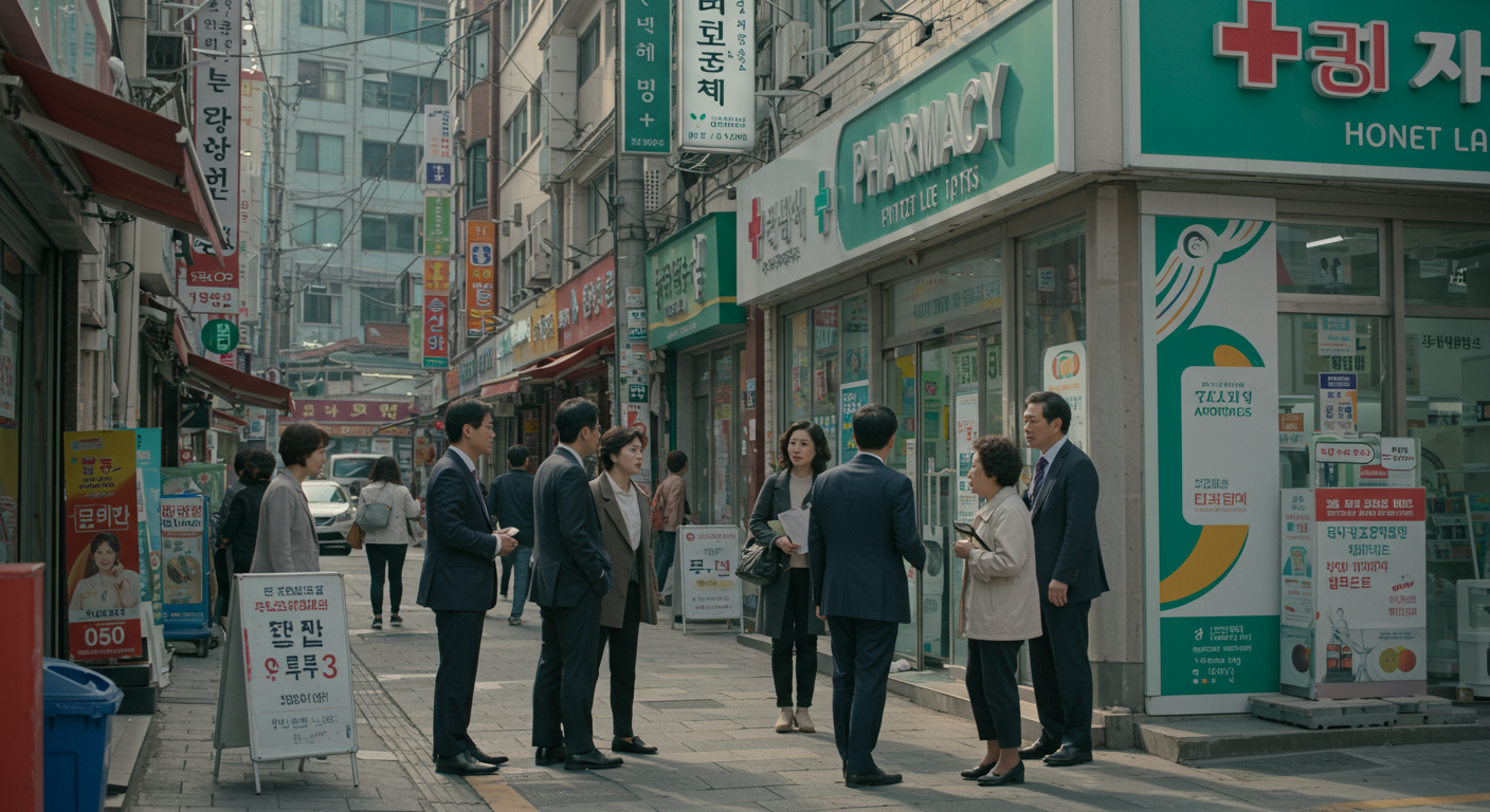 서울 거리에서 건강 비용을 논의하는 사람들