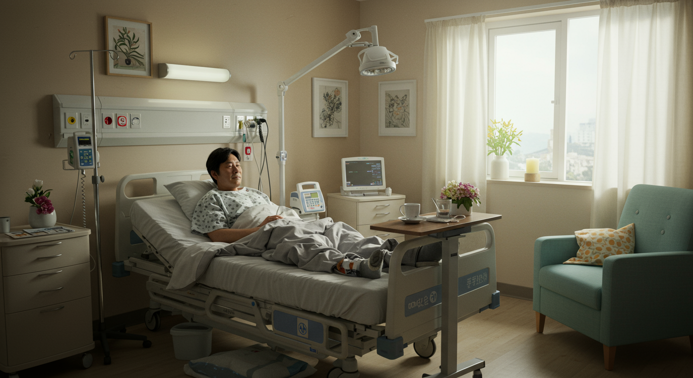병원에서 발목 부상 치료를 받으며 회복을 다짐하는 모습