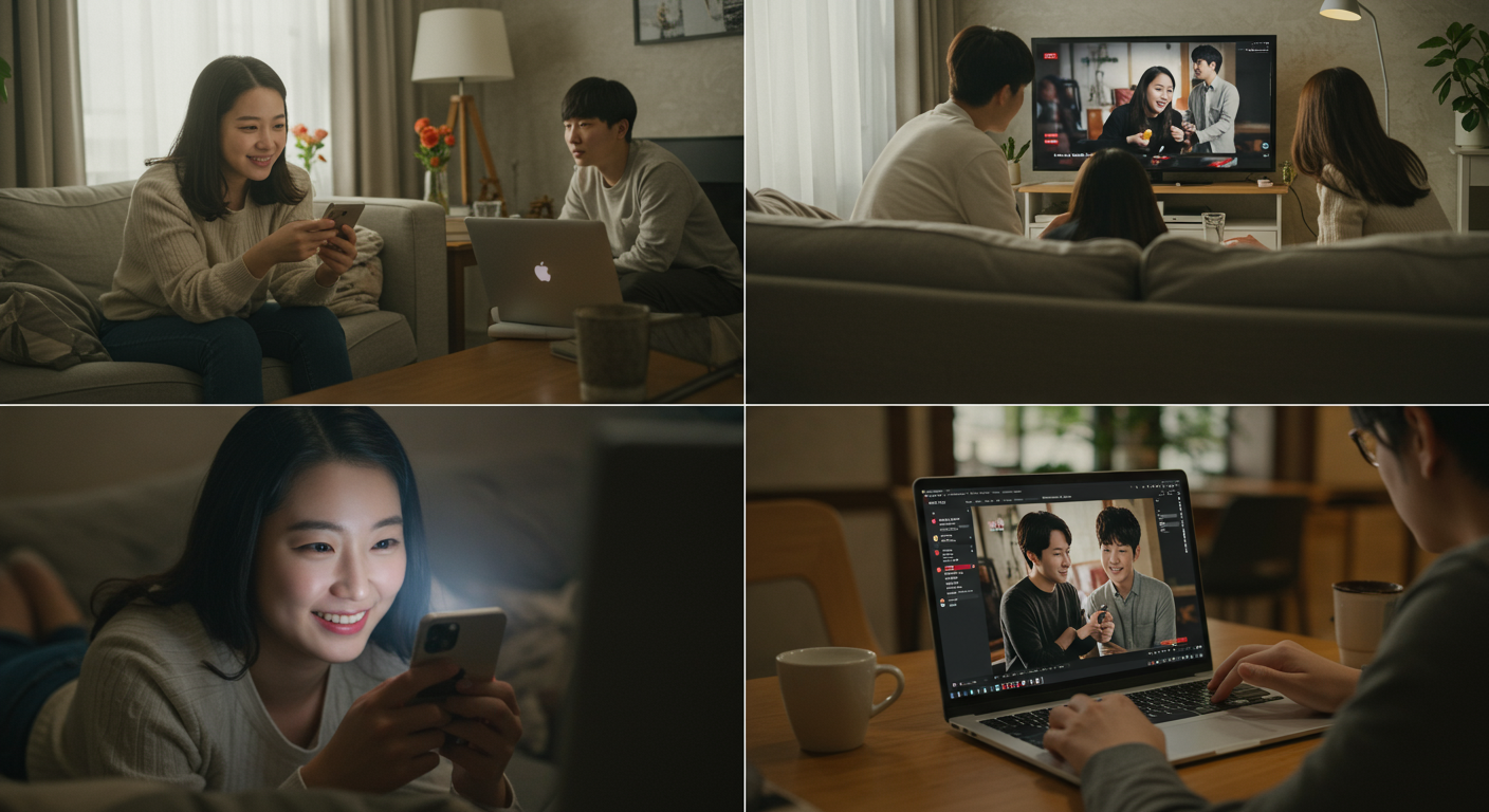 온라인 스트리밍 플랫폼을 통해 TV와 스마트폰 등에서 한국 드라마를 시청하는 사람들