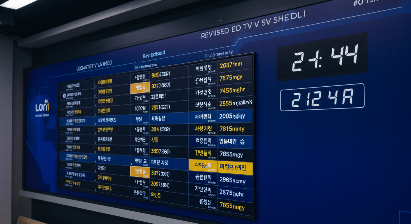 변경된 방송 시간이 표시된 한국 TV 편성표