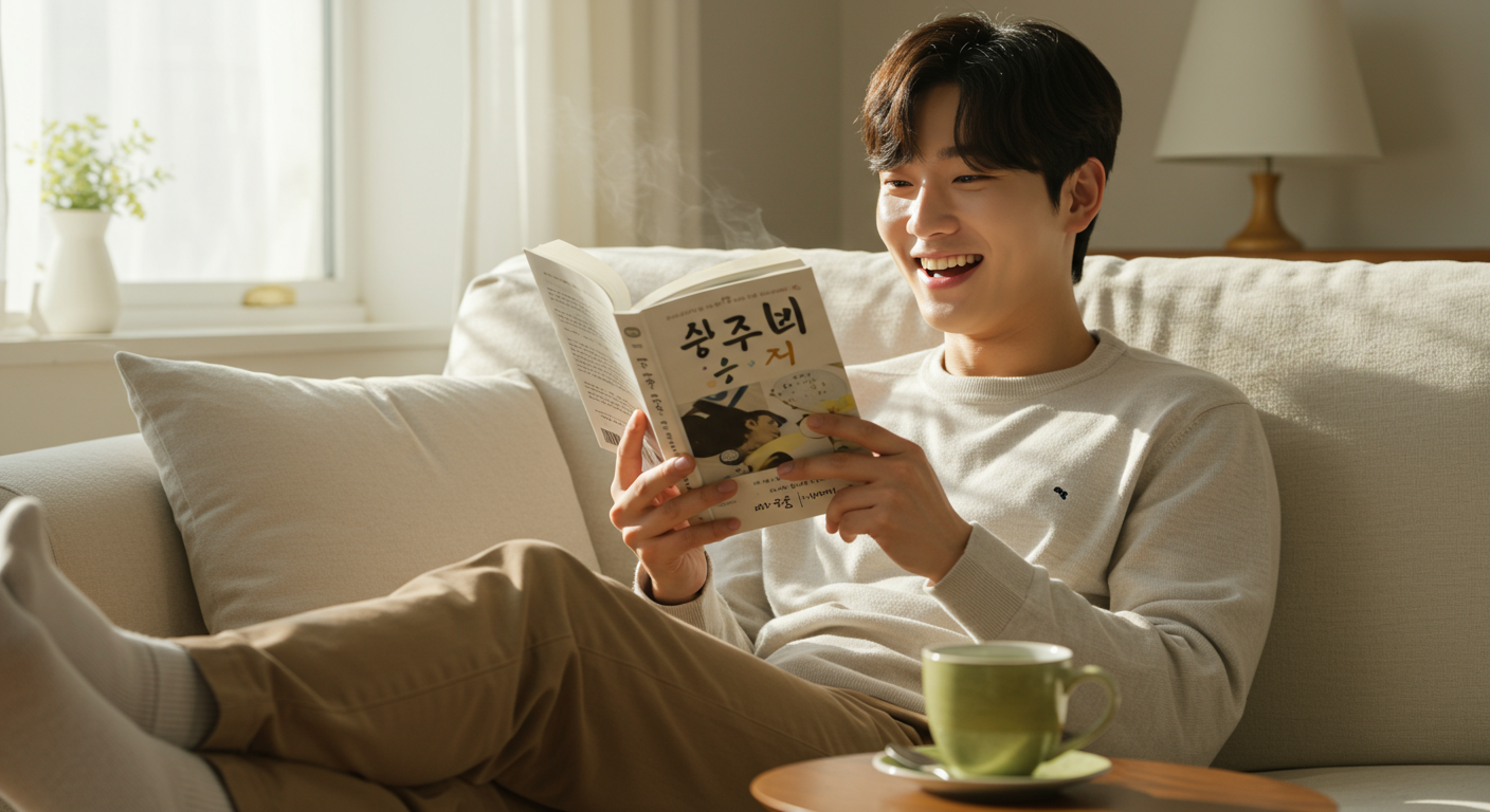 책에 몰두하며 시간을 잊은 듯한 독자