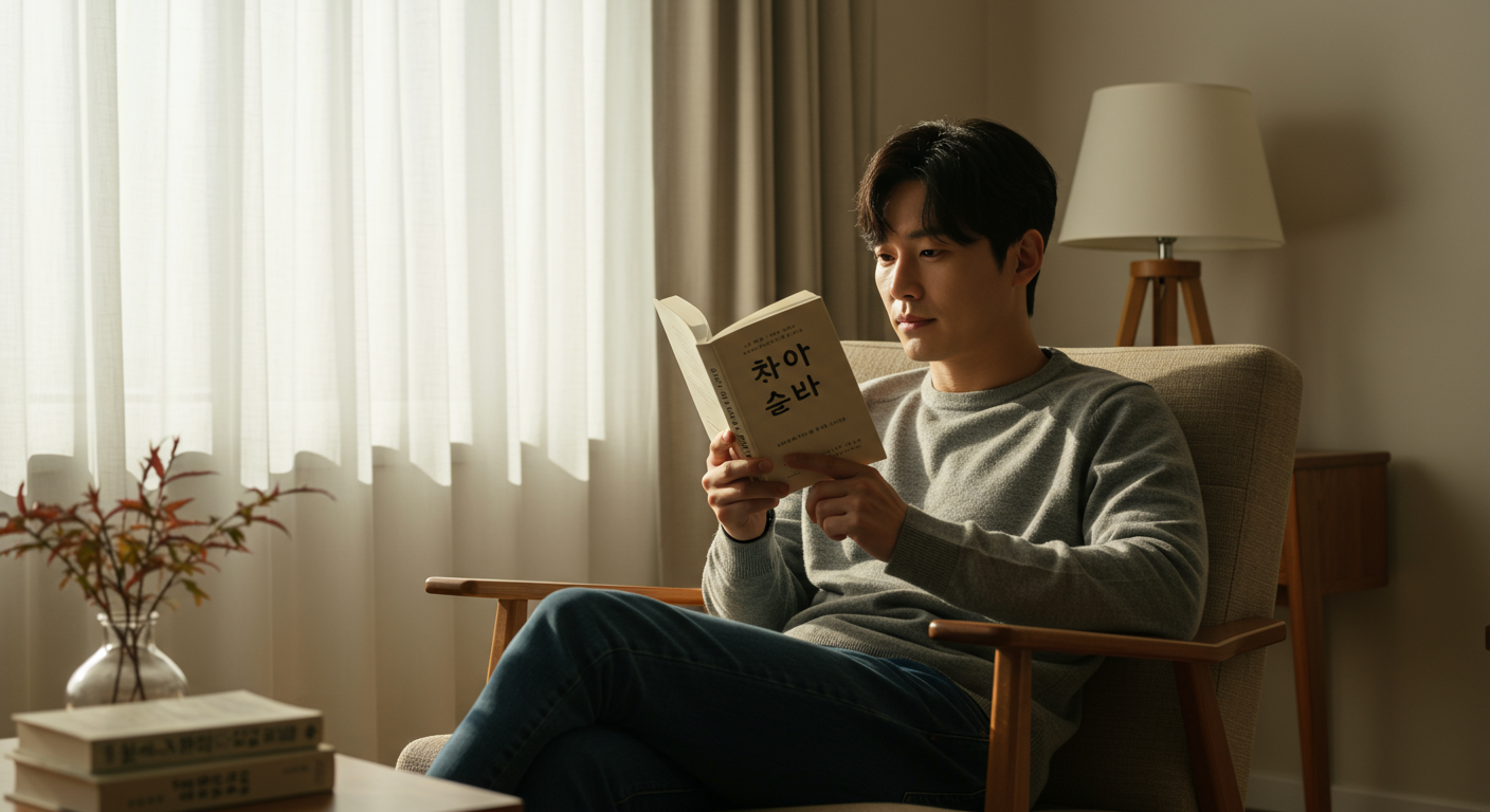 책을 덮고 깊은 여운에 잠긴 독자의 모습