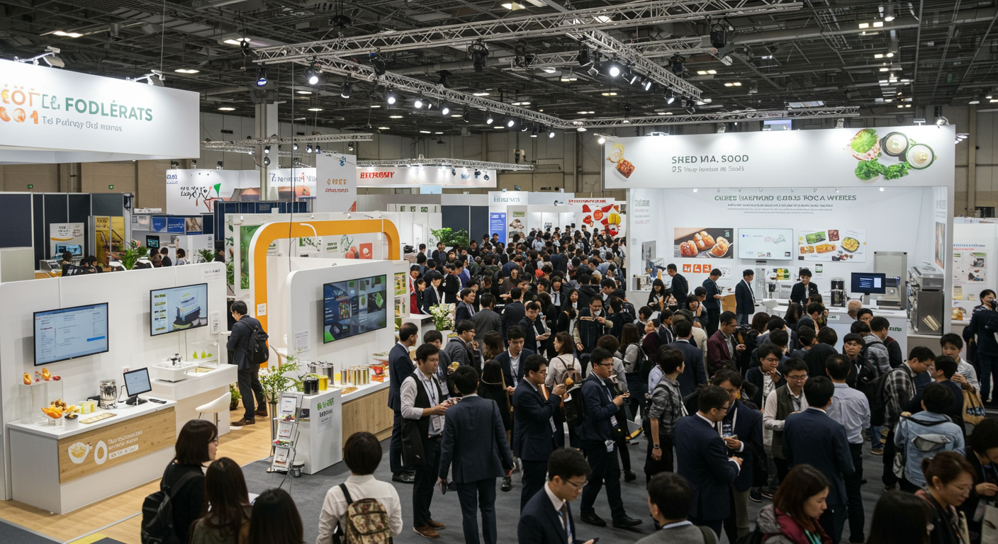 코엑스 전시장에서 다양한 음식 기술과 트렌드를 소개하는 부스와 사람들