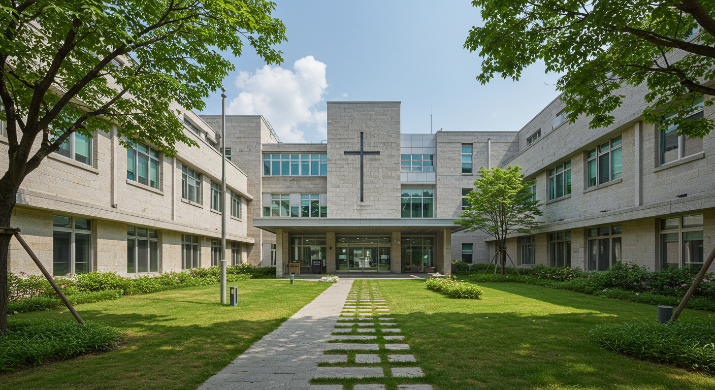 현대적 건축 양식과 푸른 자연 경관의 민영 교도소 전경