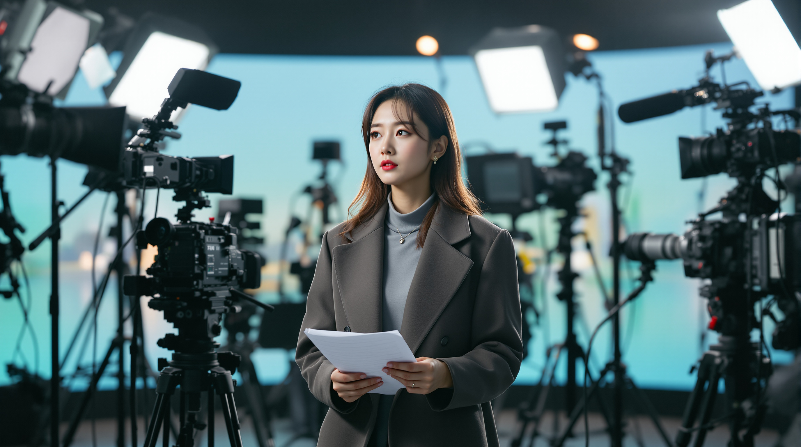 드라마 세트장에서 대본을 들고 있는 배우 전여빈의 모습