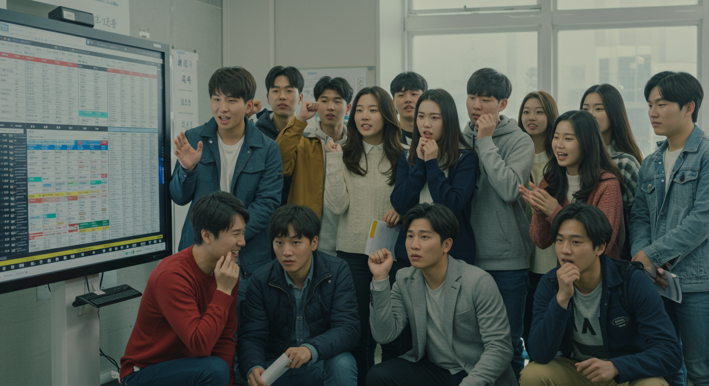 합격 결과를 확인하는 다양한 지원자들