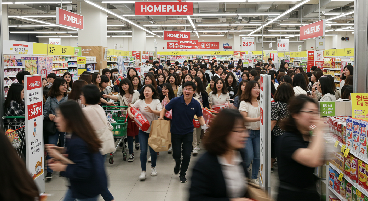 소비자들이 개장과 동시에 상점으로 달려가는 모습