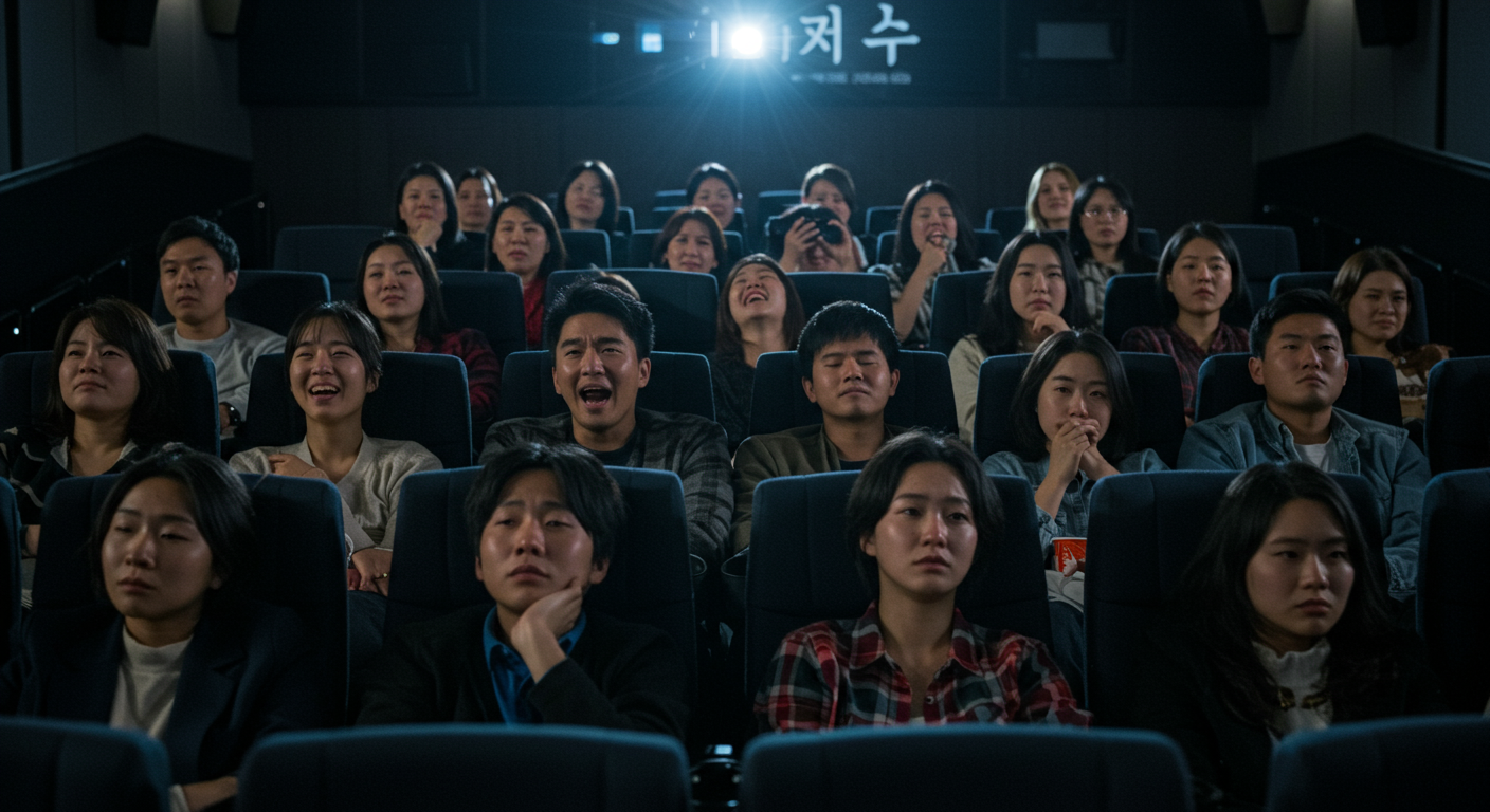 다양한 관객들이 영화를 감상하며 감정적으로 몰입하는 모습