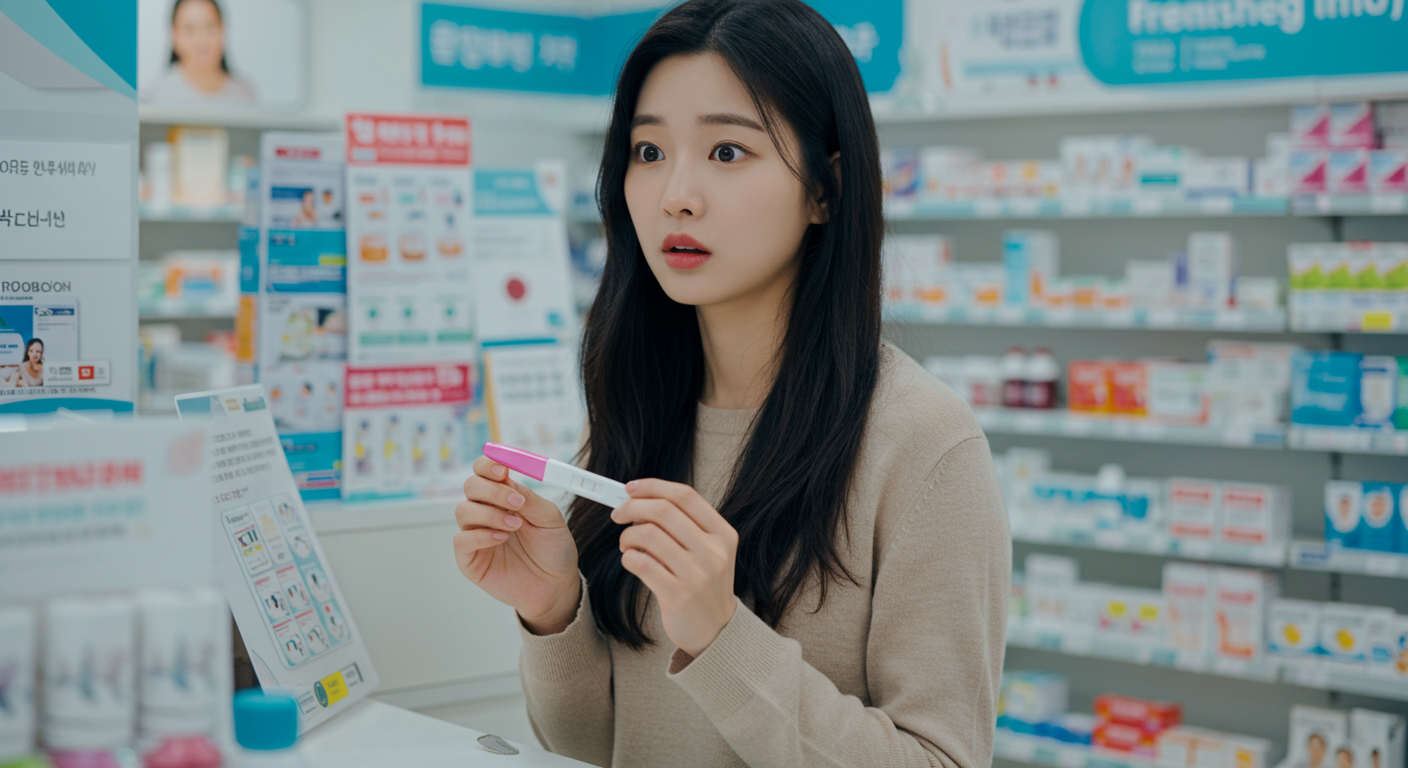 약국에서 양성 결과를 확인한 여성의 모습