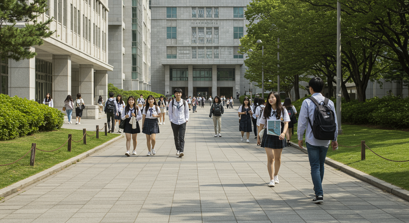 서울대학교 캠퍼스에서 입학 기준에 대해 이야기하는 학생들
